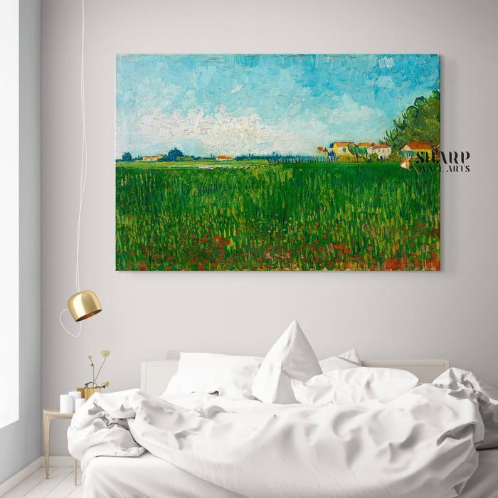 Vincent van Gogh Farmhouses In A Wheat Field Canvas Wall Art