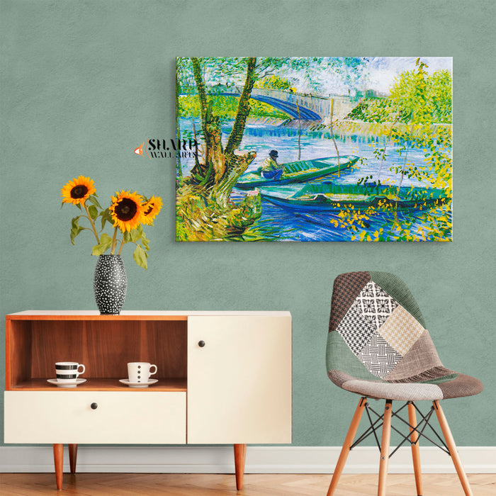 Vincent van Gogh Fishing In Spring Canvas Wall Art