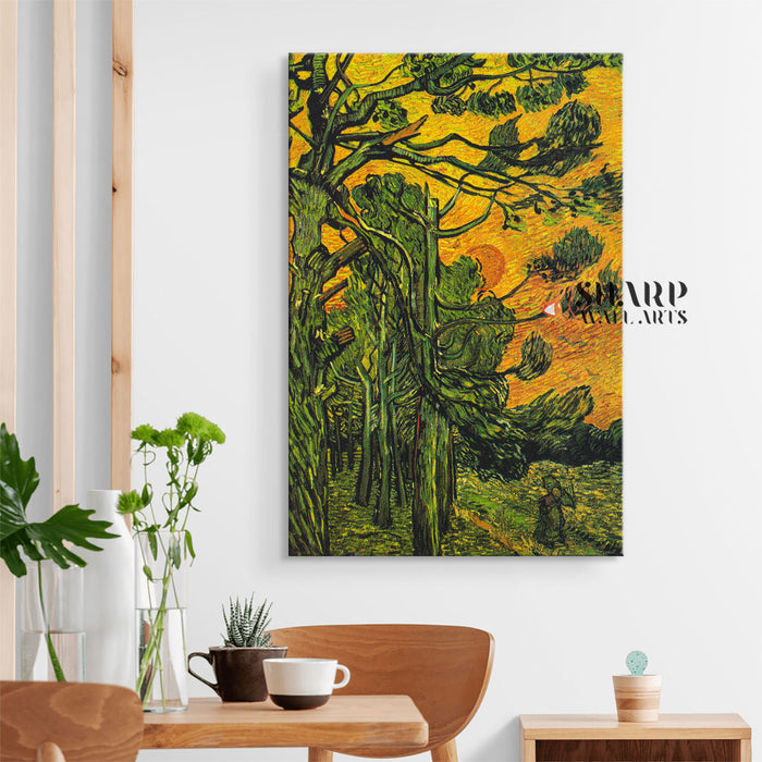 Vincent Van Gogh Pine Trees At Sunset Canvas Wall Art