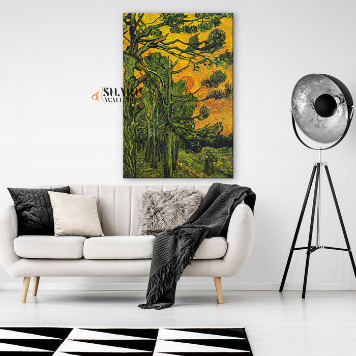 Vincent Van Gogh Pine Trees At Sunset Canvas Wall Art