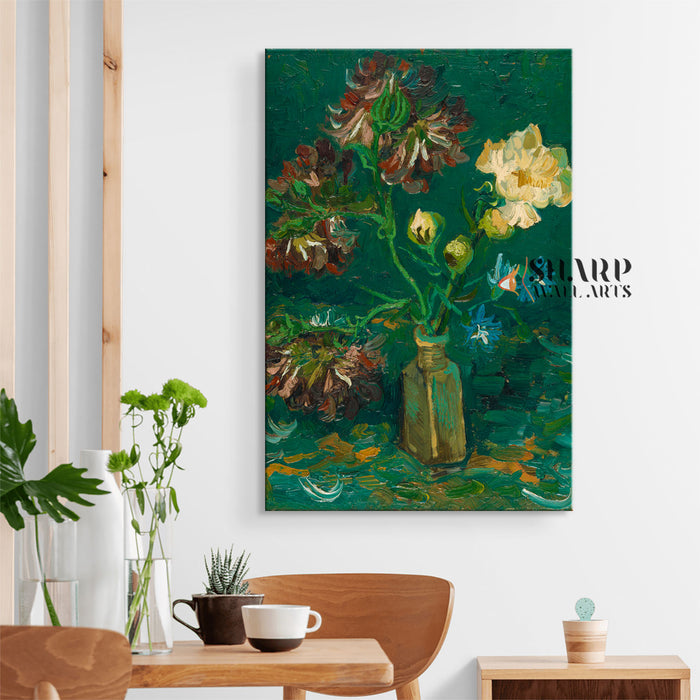 Vincent van Gogh Small Bottle With Peonies And Blue Delphiniums Canvas Wall Art