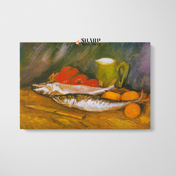 Vincent van Gogh Still Life With Mackerels, Lemons And Tomatoes Canvas Wall Art