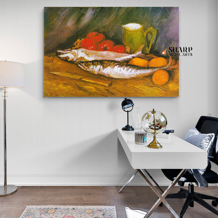 Vincent van Gogh Still Life With Mackerels, Lemons And Tomatoes Canvas Wall Art
