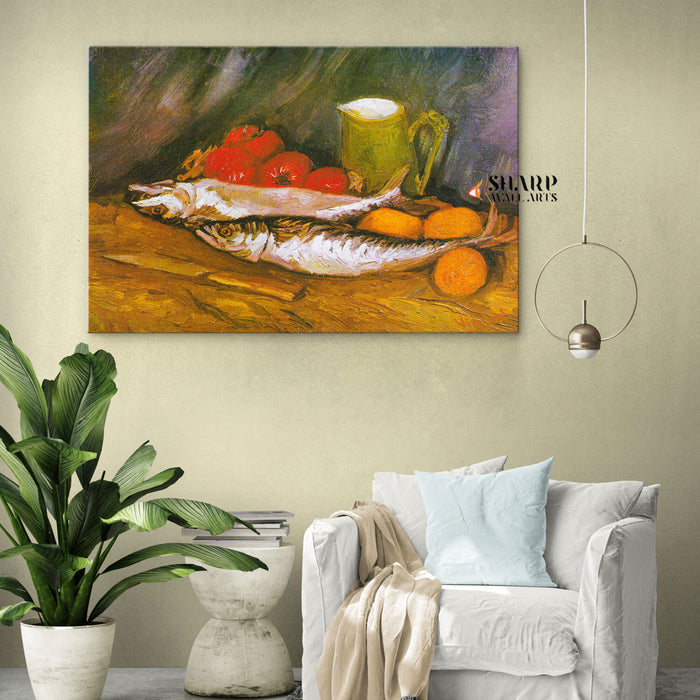 Vincent van Gogh Still Life With Mackerels, Lemons And Tomatoes Canvas Wall Art