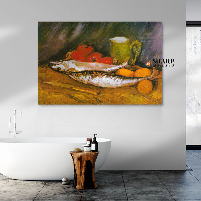 Vincent van Gogh Still Life With Mackerels, Lemons And Tomatoes Canvas Wall Art