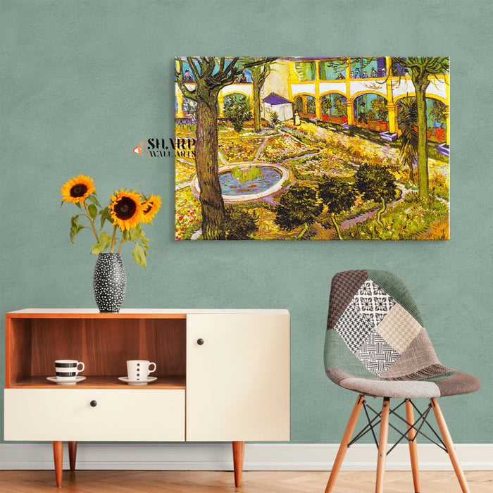 Vincent Van Gogh The Courtyard Of The Hospital At Arles Canvas Wall Art