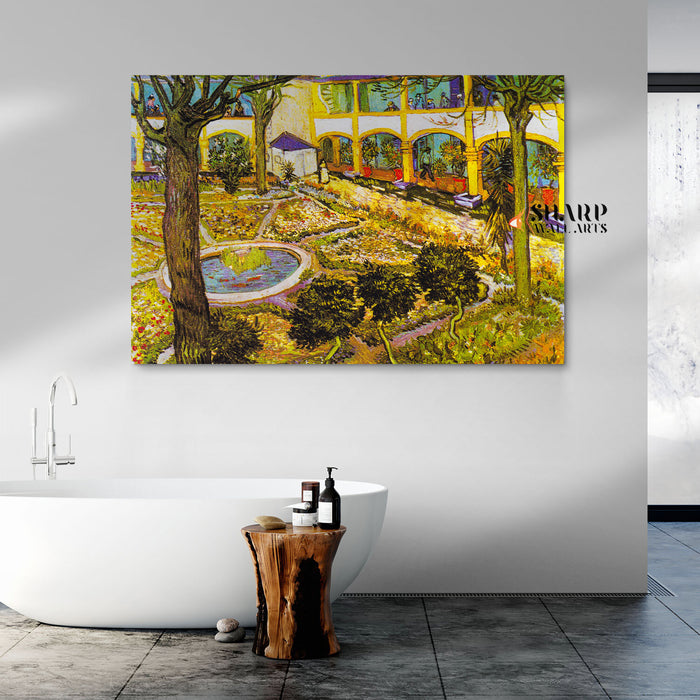 Vincent Van Gogh The Courtyard Of The Hospital At Arles Canvas Wall Art