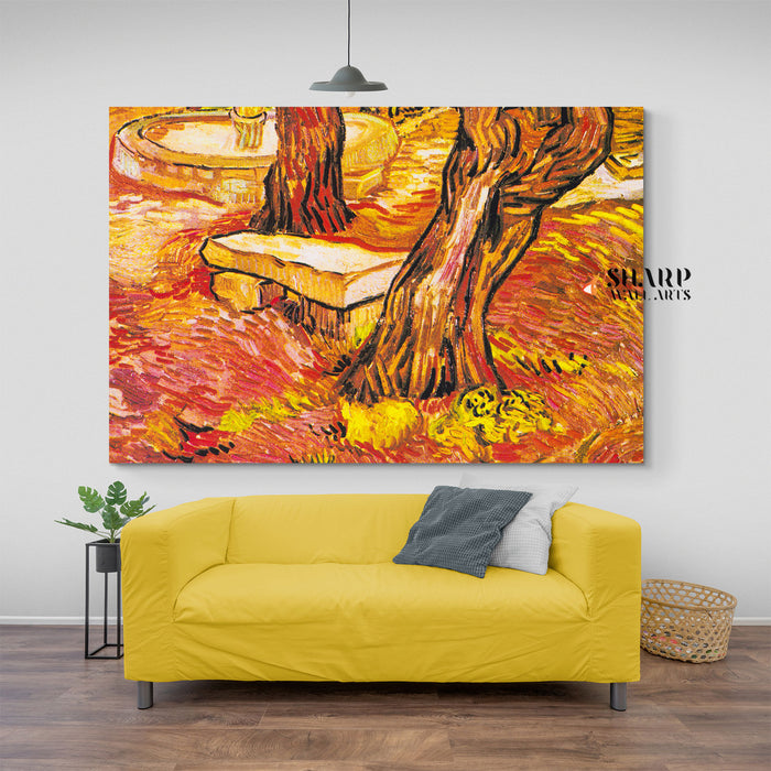 Vincent van Gogh The Stone Bench In The Garden Canvas Wall Art