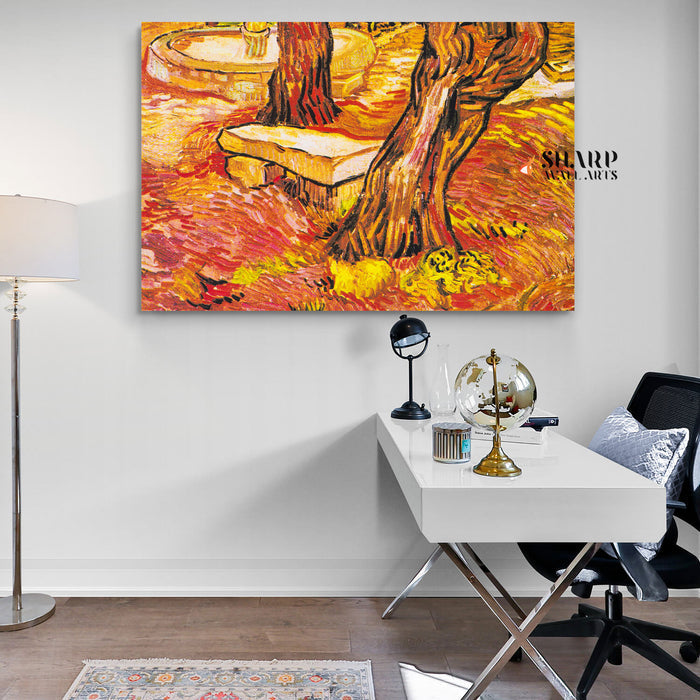 Vincent van Gogh The Stone Bench In The Garden Canvas Wall Art