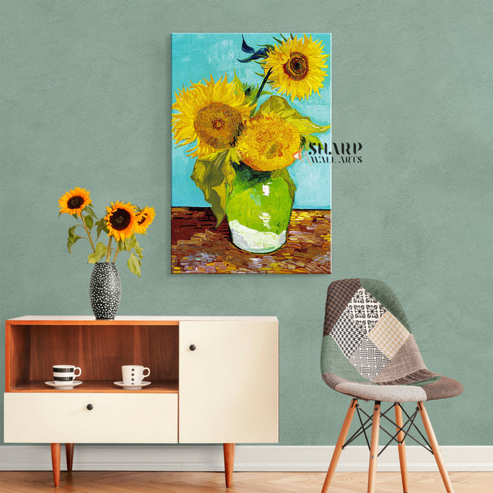 Vincent van Gogh Three Sunflowers In A Vase Canvas Wall Art
