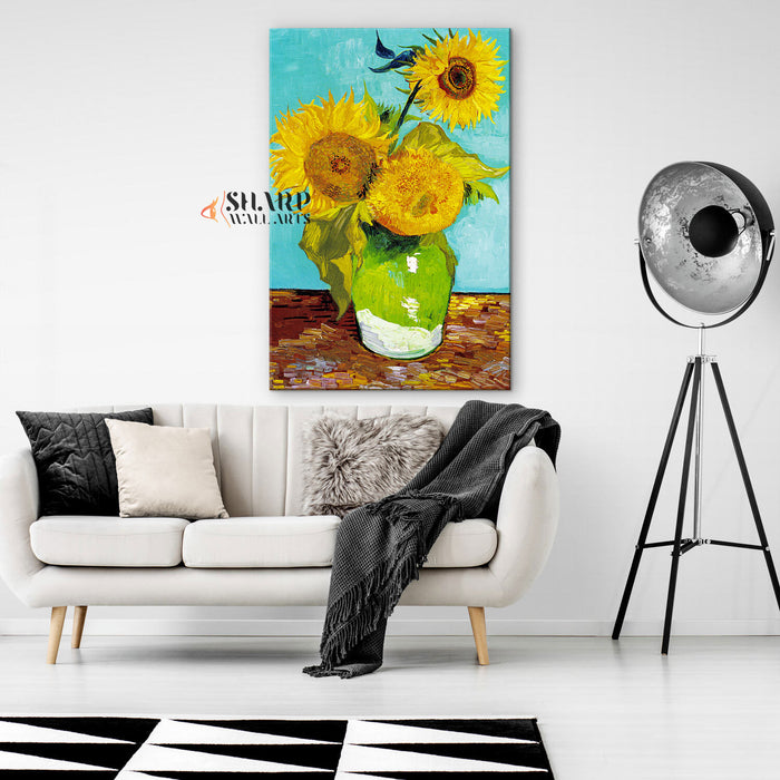 Vincent van Gogh Three Sunflowers In A Vase Canvas Wall Art