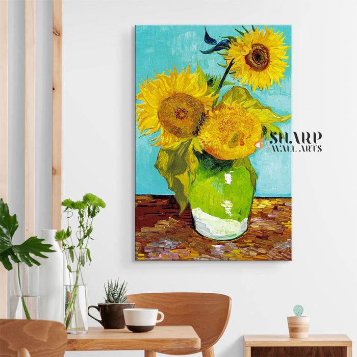 Vincent van Gogh Three Sunflowers In A Vase Canvas Wall Art