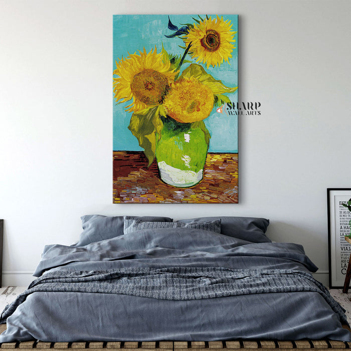 Vincent van Gogh Three Sunflowers In A Vase Canvas Wall Art