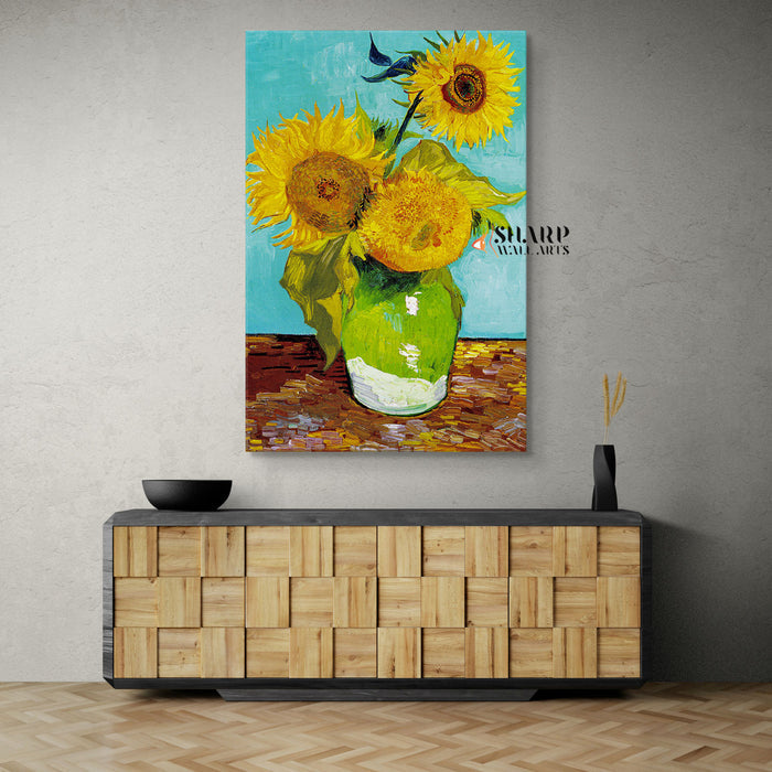Vincent van Gogh Three Sunflowers In A Vase Canvas Wall Art