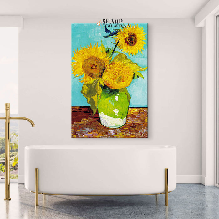 Vincent van Gogh Three Sunflowers In A Vase Canvas Wall Art