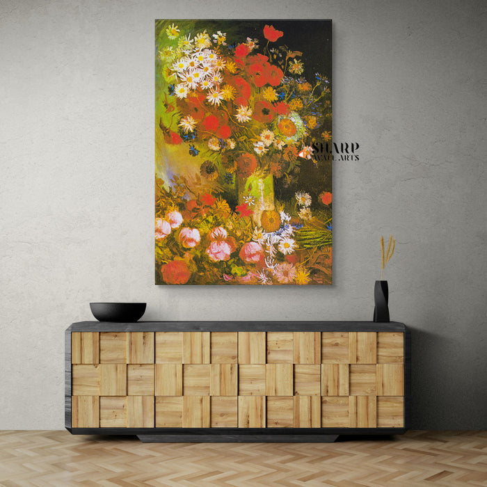 Vincent van Gogh Vase With Poppies, Cornflowers And Peonies Canvas Wall Art