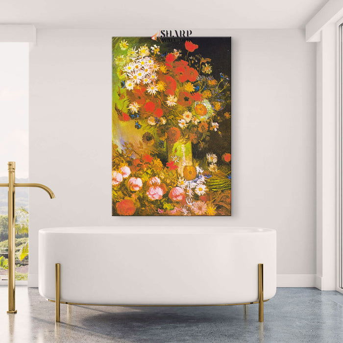 Vincent van Gogh Vase With Poppies, Cornflowers And Peonies Canvas Wall Art